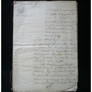 vieux manuscrit du 14 février 1810 de 11 pages extrait des minutes du greffe de Versailles avec 3 sceaux officiels de 75 cts
