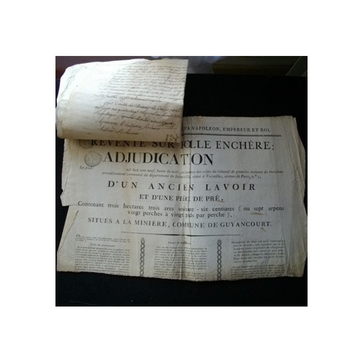 vieux manuscrit du 02 Avril 1793 de 7 pages concernant la concession d'un bail pour une ferme du Chesnay avec 2 sceaux de 25 cts
