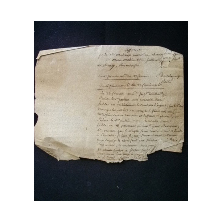 vieux manuscrit du 23 brumaire an six comprenant 1 page recto qui est plutôt une note personnelle griffonnée sur un extra