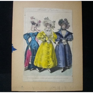 MODE : image de mode "French Fashions"14,5 x 21,5 cm appelée "dinner dress, carriage dress, promenade dress" années 1830