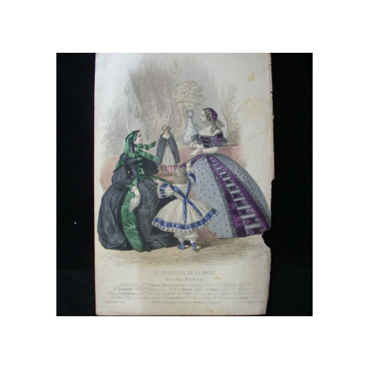 cette gravure couleur de Jules David présente deux femmes et deux enfants en robe de Pauline Conter