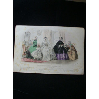 MODE : Le Moniteur des dames et des demoiselles : gravure couleur de Jules David présente un groupe de femmes et d'enfants