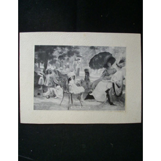 MODE : reproduction de tableau d'une scène champêtre en 1914 au parc Monceau à Paris en noir et blanc