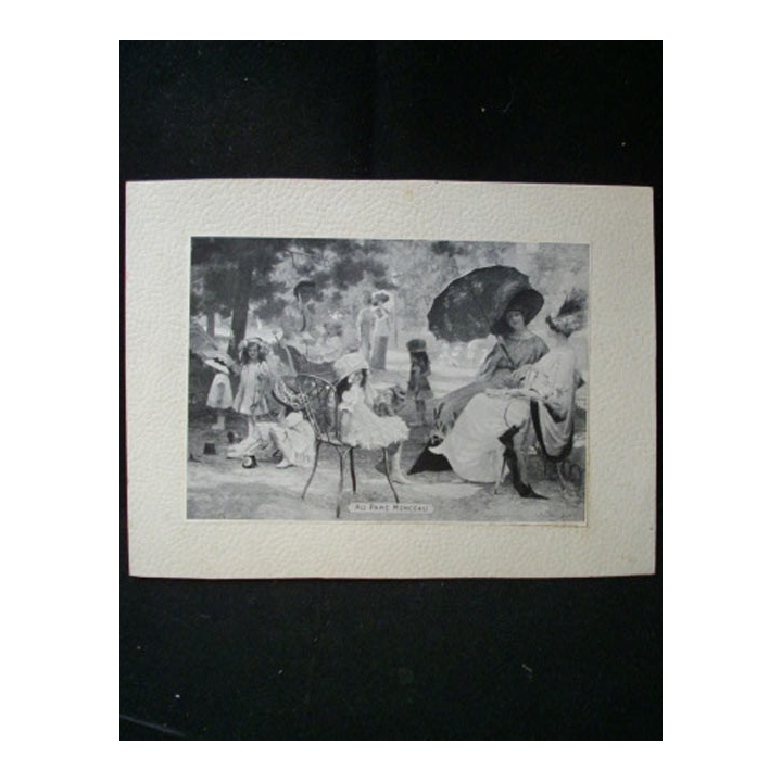 MODE : reproduction de tableau d'une scène champêtre en 1914 au parc Monceau à Paris en noir et blanc