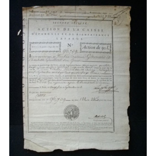 1793 Action de la caisse d'épargne bienfaisance Lafarge de 90 livres