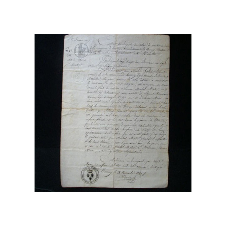 vieux manuscrit du 22 brumaire an sept comprenant 1 extrait de registre d'acte de naissance recto verso avec un timbre royal