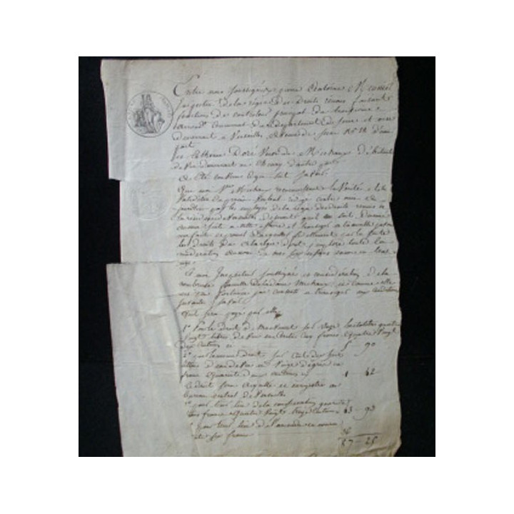 vieux manuscrit du 5 juin 1810 comprenant 1 page recto verso d'un constat d'amende à payer par une débitrice de boisson