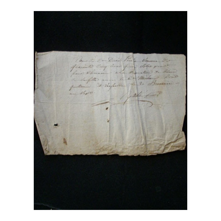 Ce vieux manuscrit du 30 brumaire an sept comprend 1 page recto d'un reçu avec un sceau de 15 cent de la République française