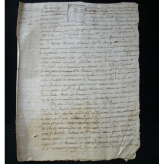 vieux manuscrit  du 4 frimaire de l'an sept comprenant 4 pages d'un procès verbal de saisie du tribunal départemental