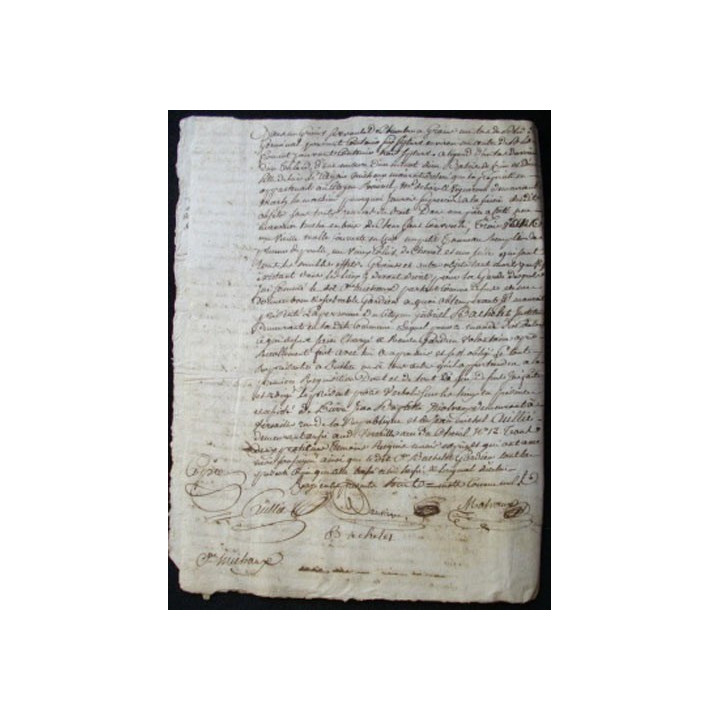 vieux manuscrit  du 4 frimaire de l'an sept comprenant 4 pages d'un procès verbal de saisie du tribunal départemental