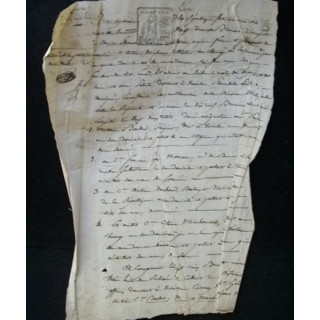 vieux manuscrit du 22 brumaire de l'an sept comprenant 1 page recto verso de sommation aux témoins avec un sceau de 25 cents