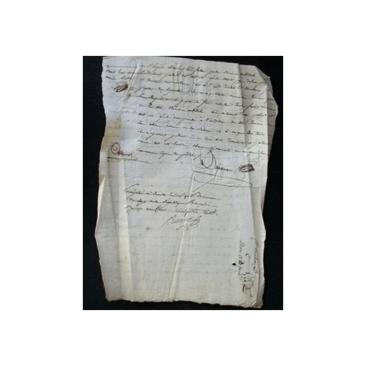 vieux manuscrit du 22 brumaire de l'an sept comprenant 1 page recto verso de sommation aux témoins avec un sceau de 25 cents