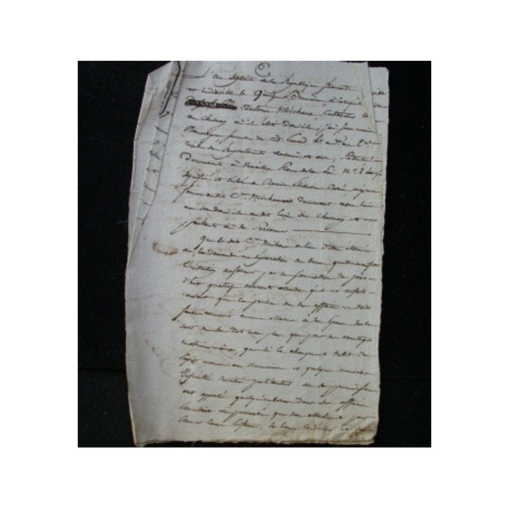 vieux manuscrit du 14 et 15 brumaire de l'an septième comprenant 2 feuillets recto verso de deux procès verbaux