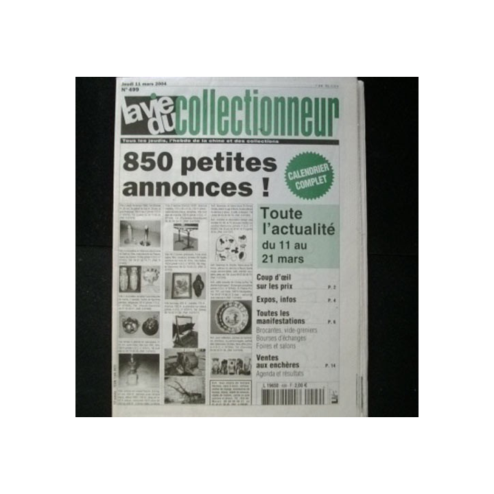 LA VIE DU COLLECTIONNEUR N° 499 mars 2004 : journal très bien documenté sur les antiquités