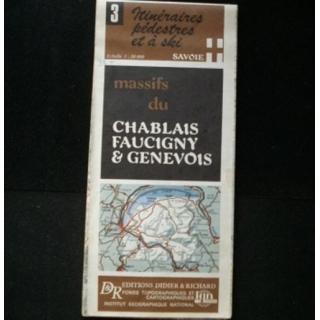 Carte itinéraires pédestres et à ski au 1:50000 sur les massifs du Chablais, Faucigny et Genevois, en Savoie
