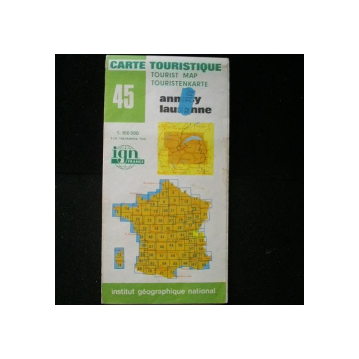 Carte touristique n° 45 au 1:100000 sur Annecy et lausanne
