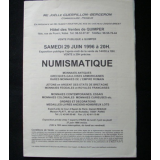 Catalogue NUMISMATIQUE de vente de pièces jetons décorations médailles
