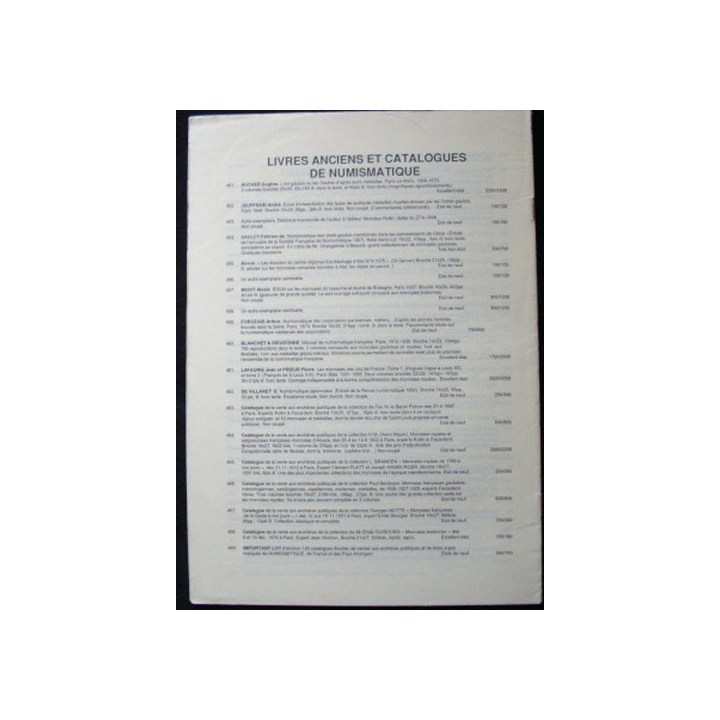 Catalogue NUMISMATIQUE de vente de pièces jetons décorations médailles