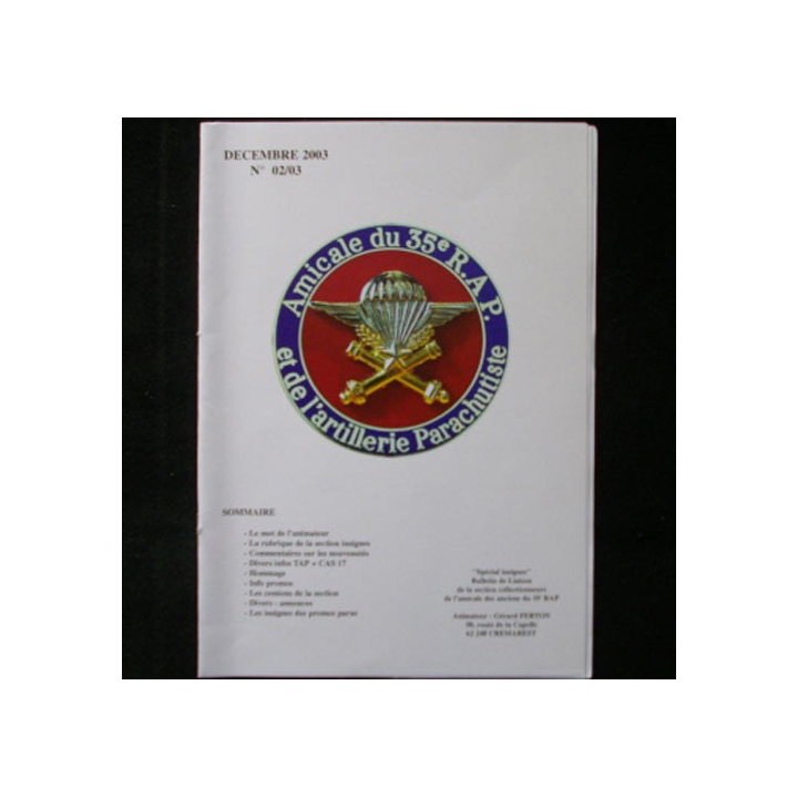 CATALOGUE DE L'AMICALE DU 35°RAP décembre 2003 N°2/3