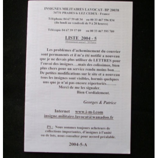 Liste 2004 - 05 catalogue de 226 insignes couleurs côtés par SARL IML