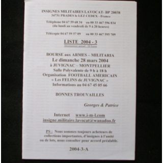 Liste 2004 - 03 catalogue de 257 insignes couleurs côtés par SARL IML
