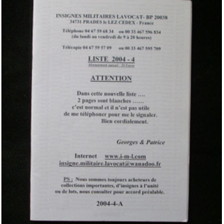 Liste 2004 - 04 catalogue de 354 insignes couleurs côtés par SARL IML