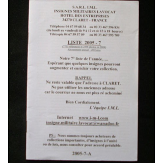 Liste 2005 - 07 catalogue de 227 insignes couleurs côtés par SARL IML