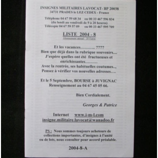 Liste 2004 - 08 catalogue de 374 insignes couleurs côtés par SARL IML