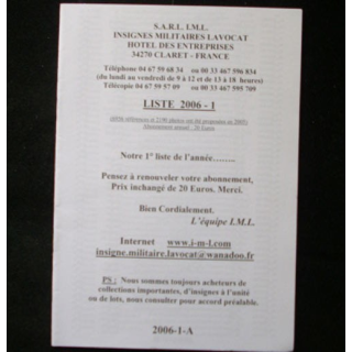 Liste 2006 - 01 catalogue de 251 insignes couleurs côtés par SARL IML