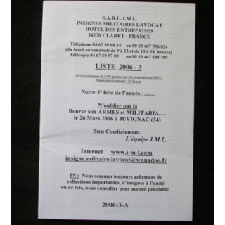 Liste 2006 - 03 catalogue de 230 insignes couleurs côtés par SARL IML