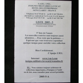 Liste 2005 - 05 catalogue de 266 insignes couleurs côtés par SARL IML