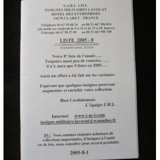 Liste 2005 - 08 catalogue de 224 insignes couleurs côtés par SARL IML