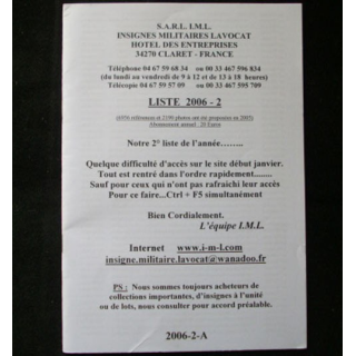 Liste 2006 - 02 catalogue de 227 insignes couleurs côtés par SARL IML