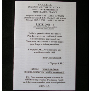 Liste 2005 - 01 catalogue de 215 insignes couleurs côtés par SARL IML