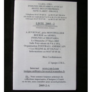 Liste 2005 - 02 catalogue de 214 insignes couleurs côtés par SARL IML