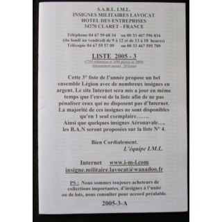 Liste 2005 - 03 catalogue de 357 insignes couleurs côtés par SARL IML