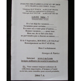 Liste 2004 - 07 catalogue de 250 insignes couleurs côtés par SARL IML