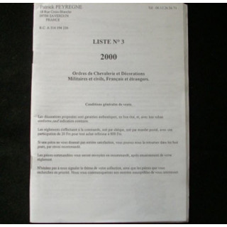 CATALOGUE ORDRES DE CHEVALERIE PATRICK PEYREGNE liste n°3  1000 ordres de Chevalerie et décorations militaires