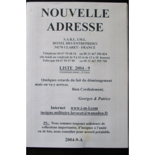 Liste 2004 - 09 catalogue de 256 insignes couleurs côtés par SARL IML