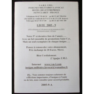 Liste 2005 - 09 catalogue de 228 insignes couleurs côtés par SARL IML