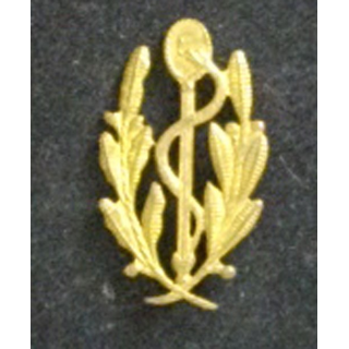 insigne de col du service de santé (entre deux guerres) en métal doré de dimension 3,8 cm par 2,1 cm