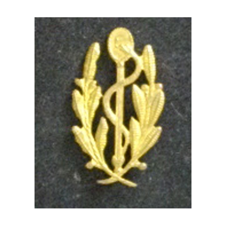 insigne de col du service de santé (entre deux guerres) en métal doré de dimension 3,8 cm par 2,1 cm