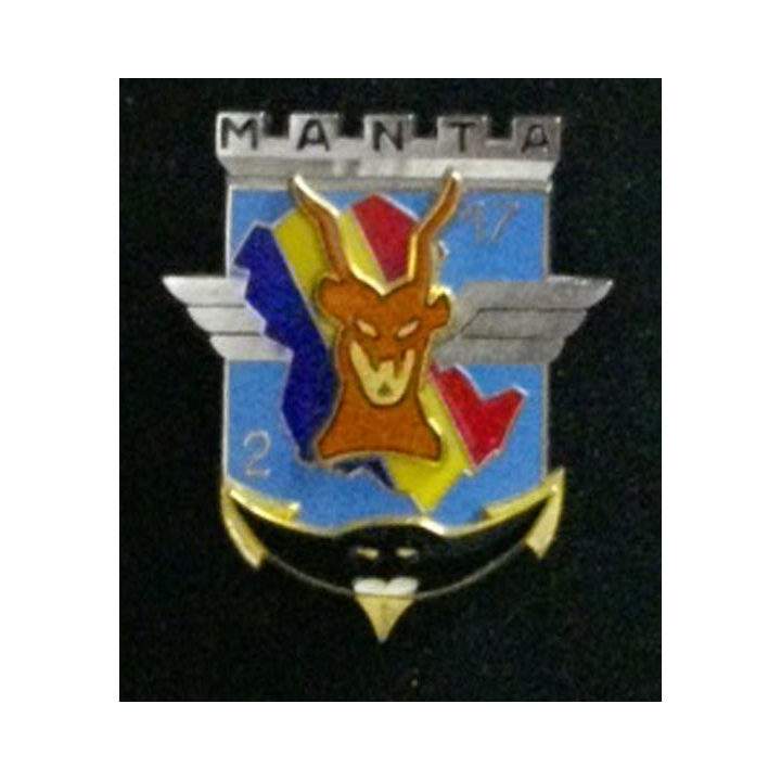 17° RGP 2° CIE MANTA TCHAD : insigne de la 2° compagnie du 17° régiment du génie parachutiste Manta Tchad de fabrication Delsart