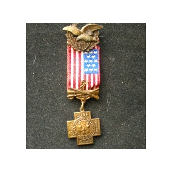 USA : médaille miniature des vétérans de la guerre contre les espagnols à Cuba de 1898 à 1902 en parfait état