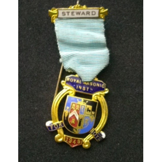 FRANC-MAÇONNERIE : médaille anglaise de la Royal masonic institute for Boys 1949 en émail avec la barrette steward