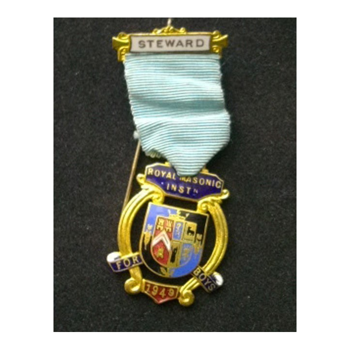 FRANC-MAÇONNERIE : médaille anglaise de la Royal masonic institute for Boys 1949 en émail avec la barrette steward