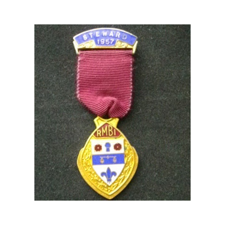 FRANC-MAÇONNERIE : médaille anglaise de la Royal masonic institute for Boys 1957 en émail avec la barrette steward