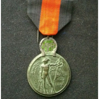 BELGIQUE : médaille commémorative de l'Yser en bronze Octobre 1914 émaillée verte