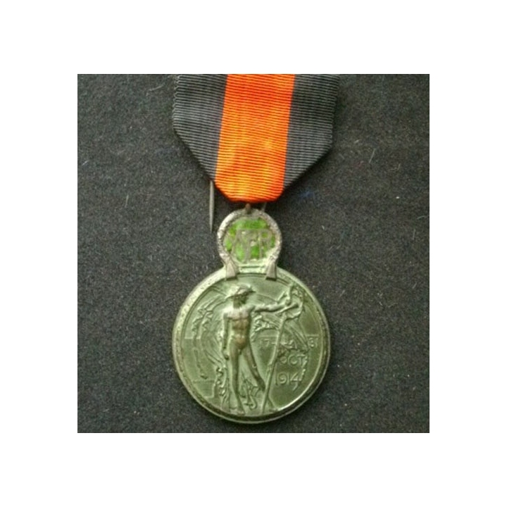 BELGIQUE : médaille commémorative de l'Yser en bronze Octobre 1914 émaillée verte