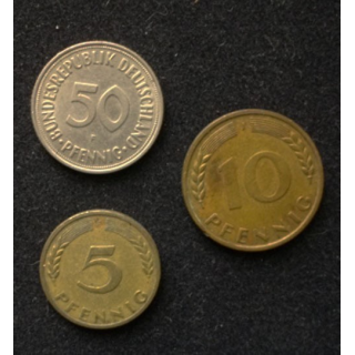 ALLEMAGNE : 3 pièces de 5, 10 et 50 Pfennig de 1950